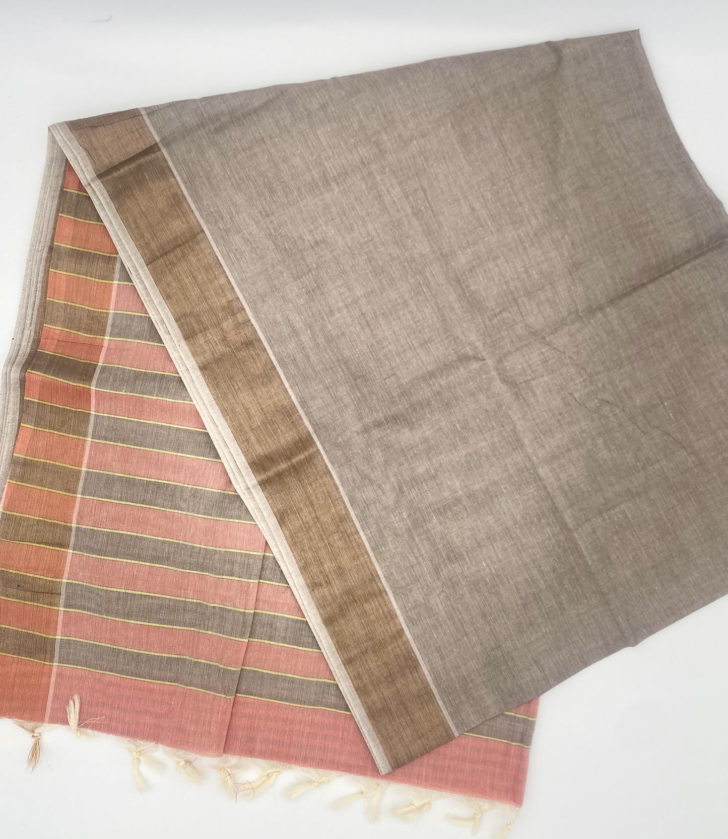 Cotton Saree - 1 inch stripes with zari line stripe