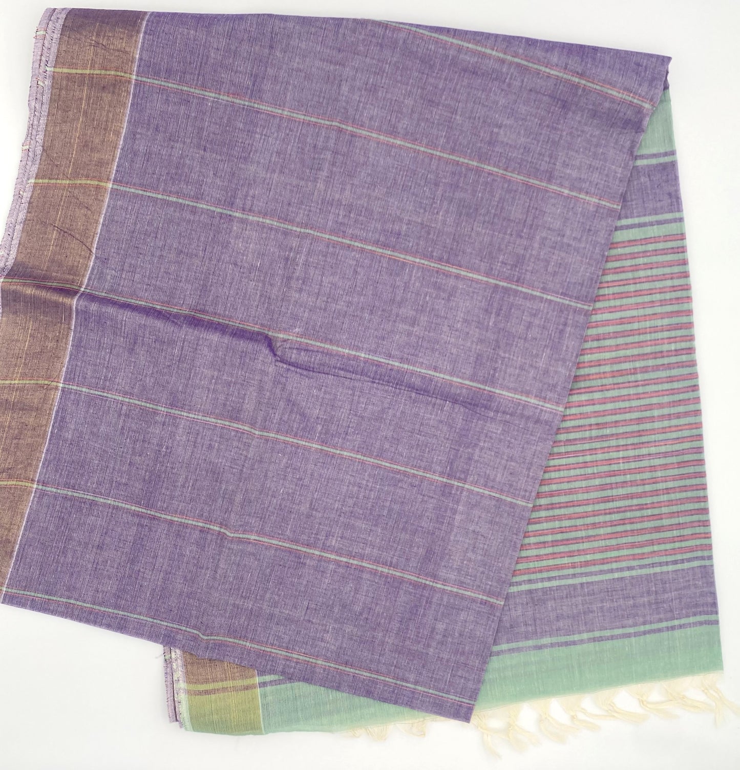 Cotton Saree - Big stripe plain