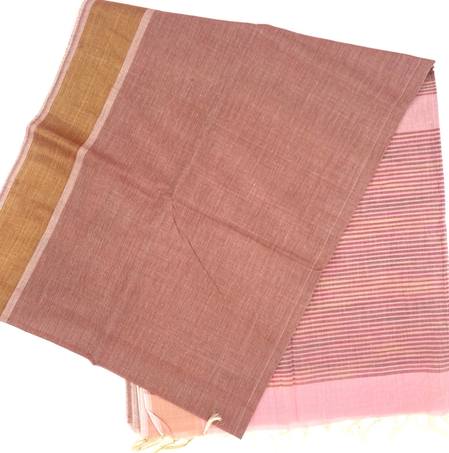 Cotton Saree - Small stripe plain