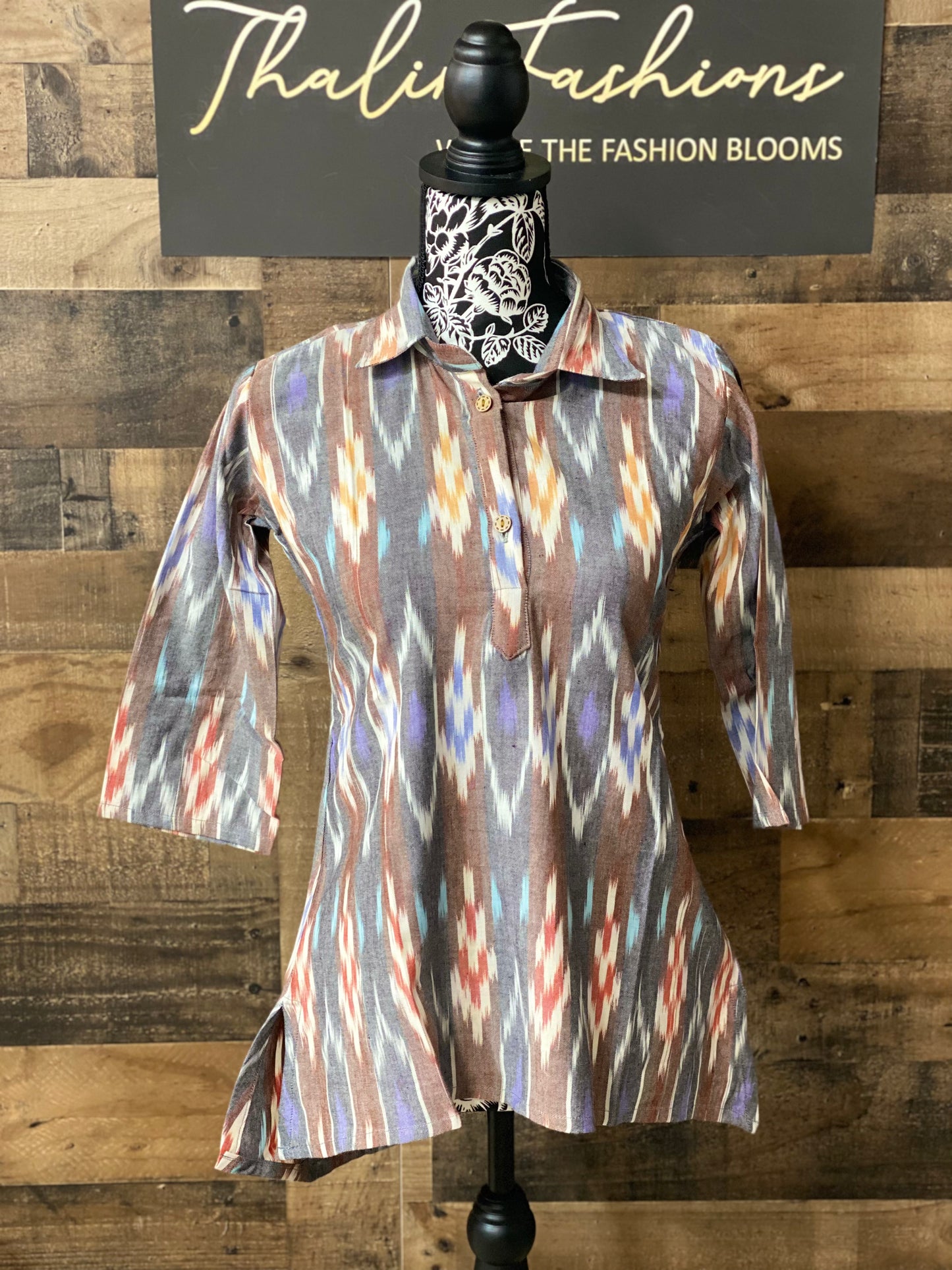 Brown and Purple shaded Ikkat Kurti