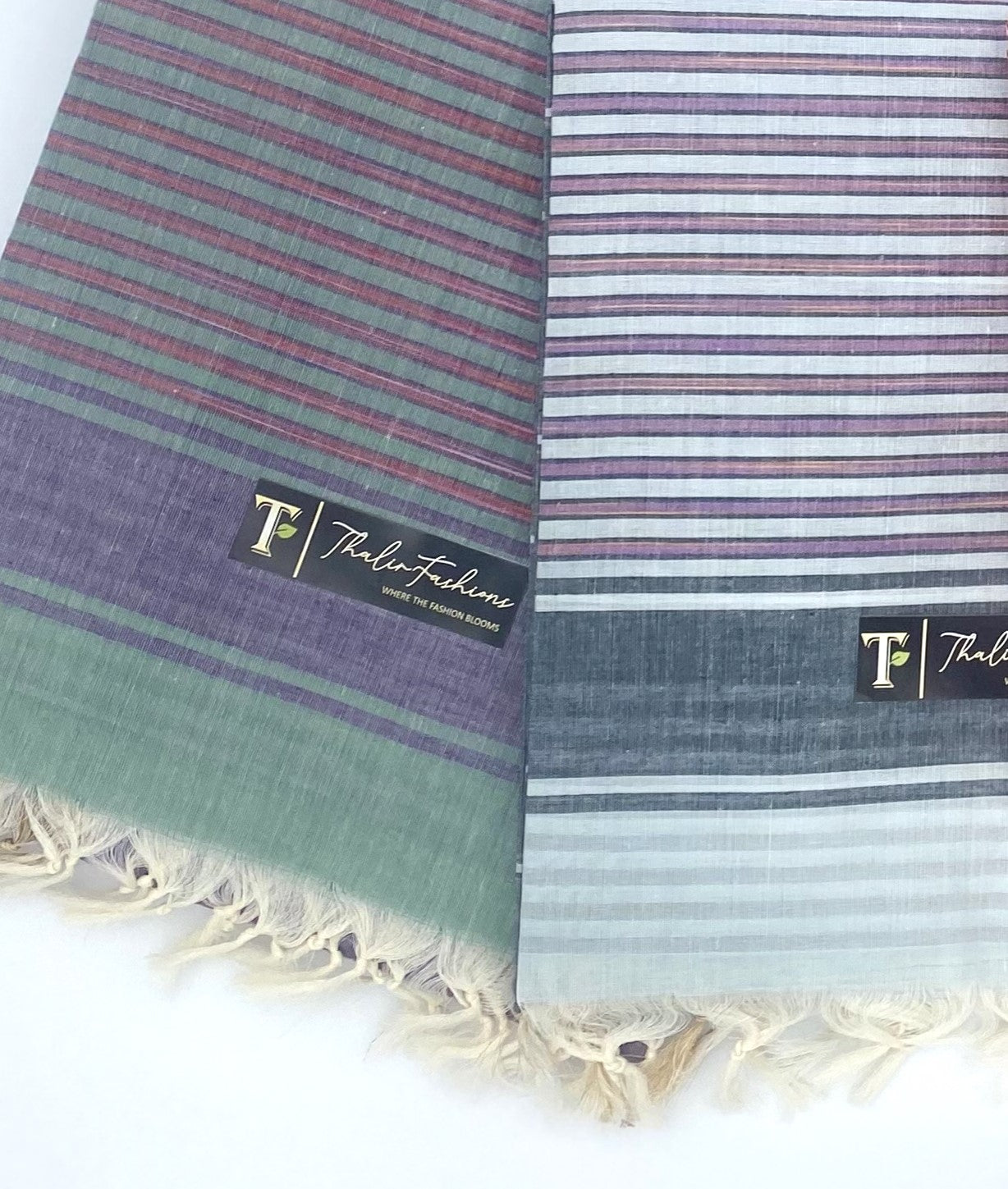 Cotton Saree -  Big stripe plain