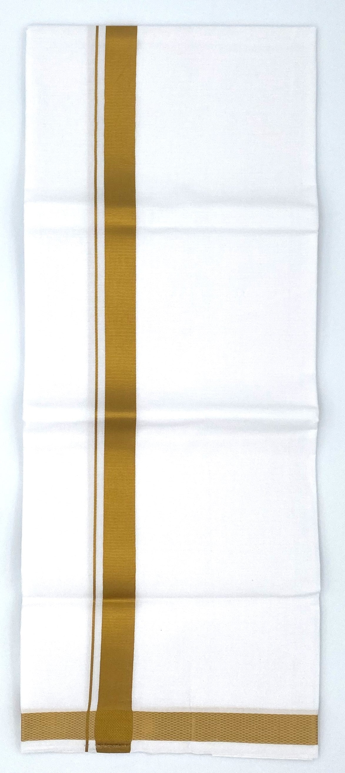 White Single Dhoti With Gold Zari Border