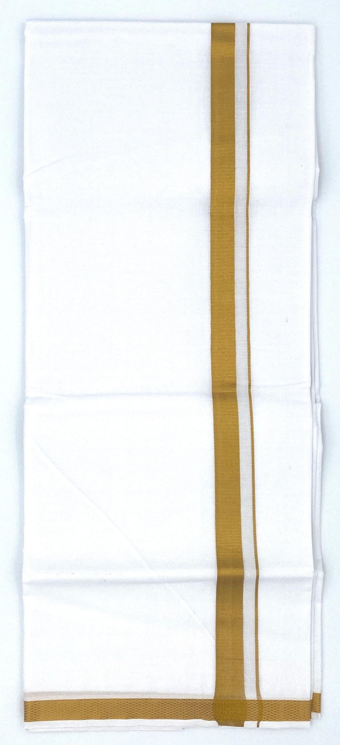 White Single Dhoti With Gold Zari Border