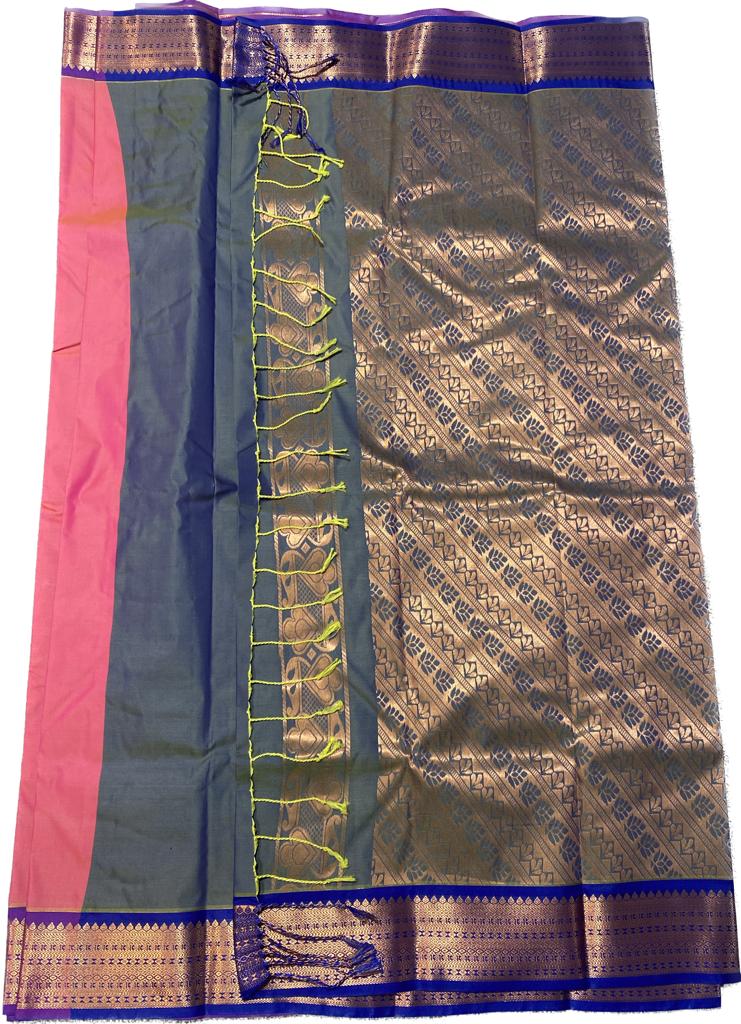Putta and Contrast border Poly Silk Saree
