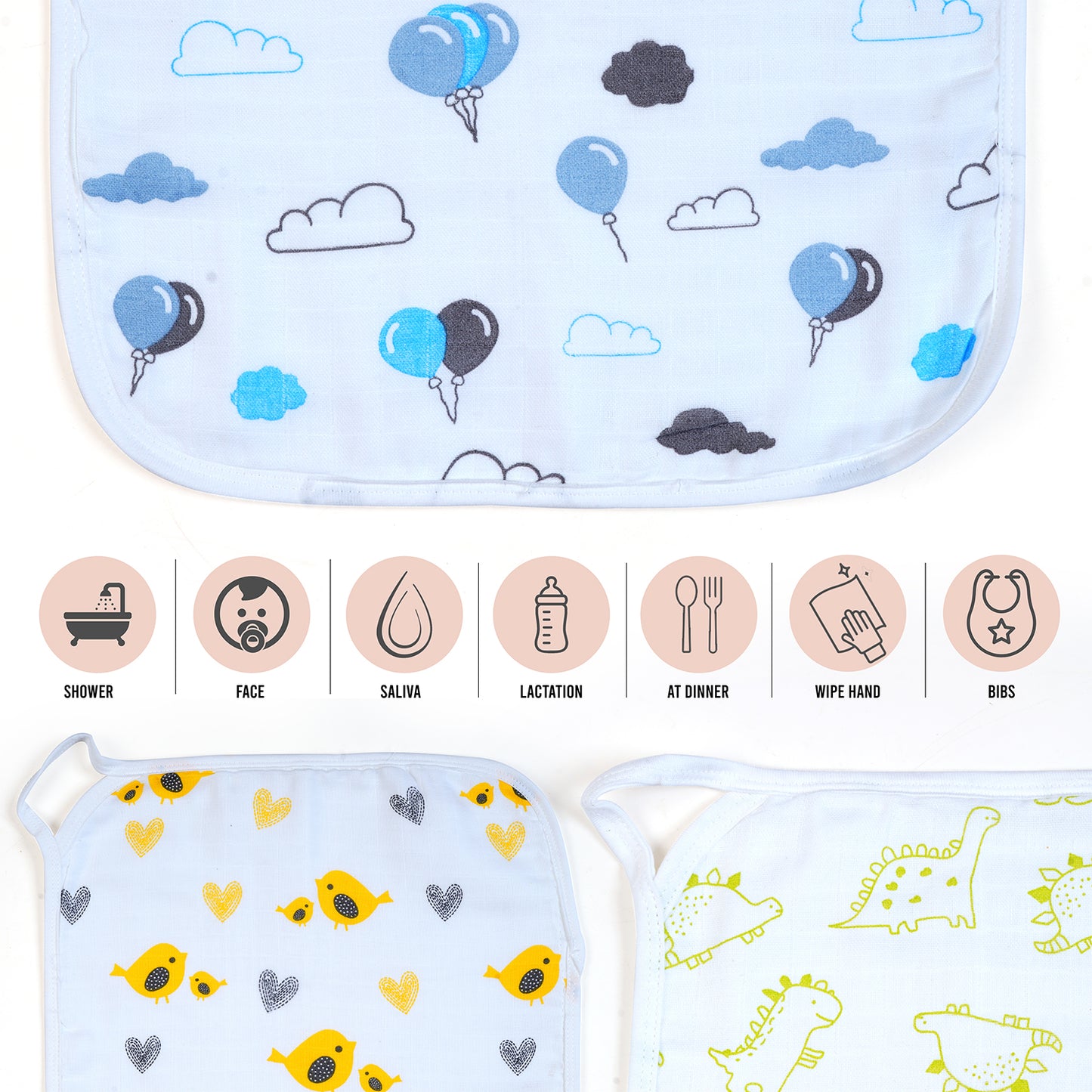 100% Organic Muslin Cotton Baby Washcloths - GOTS Certified - complies with CPC - Pack of 6