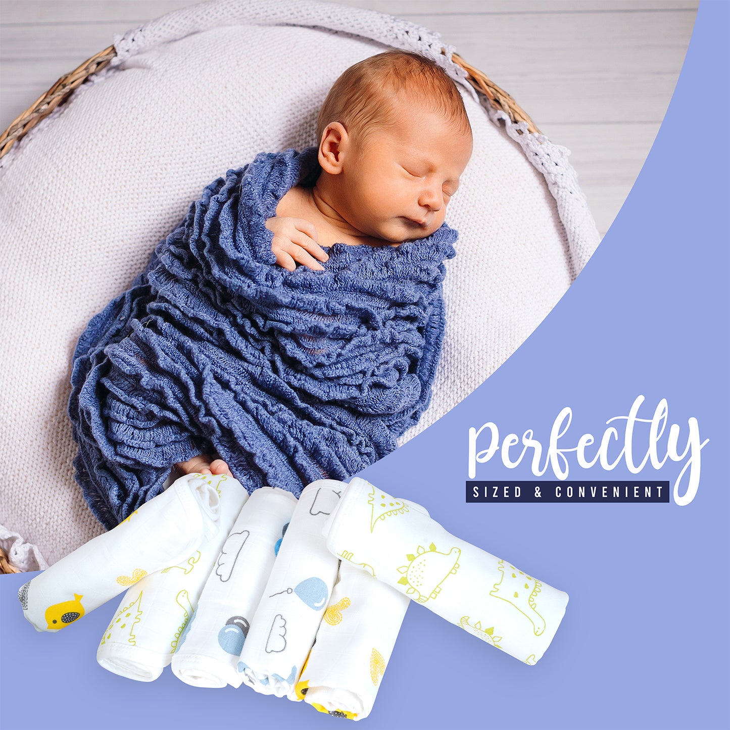 100% Organic Muslin Cotton Baby Washcloths - GOTS Certified - complies with CPC - Pack of 6